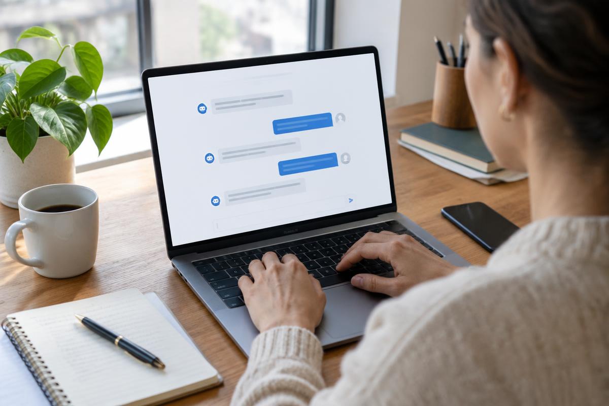 A person using an AI chatbot on a laptop